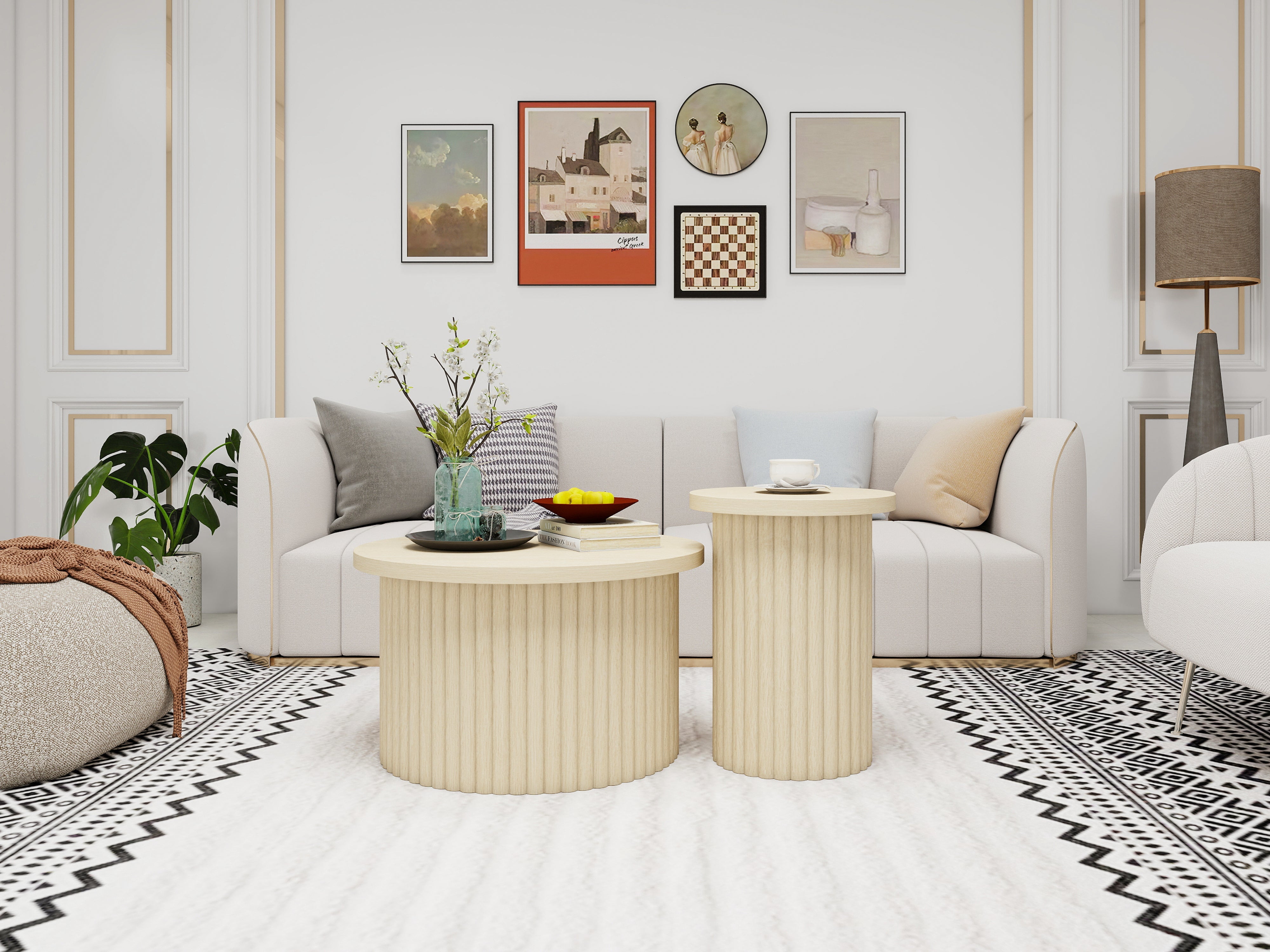 Coffee Table Set, Round 2-Pack Side Table, Natural Wood