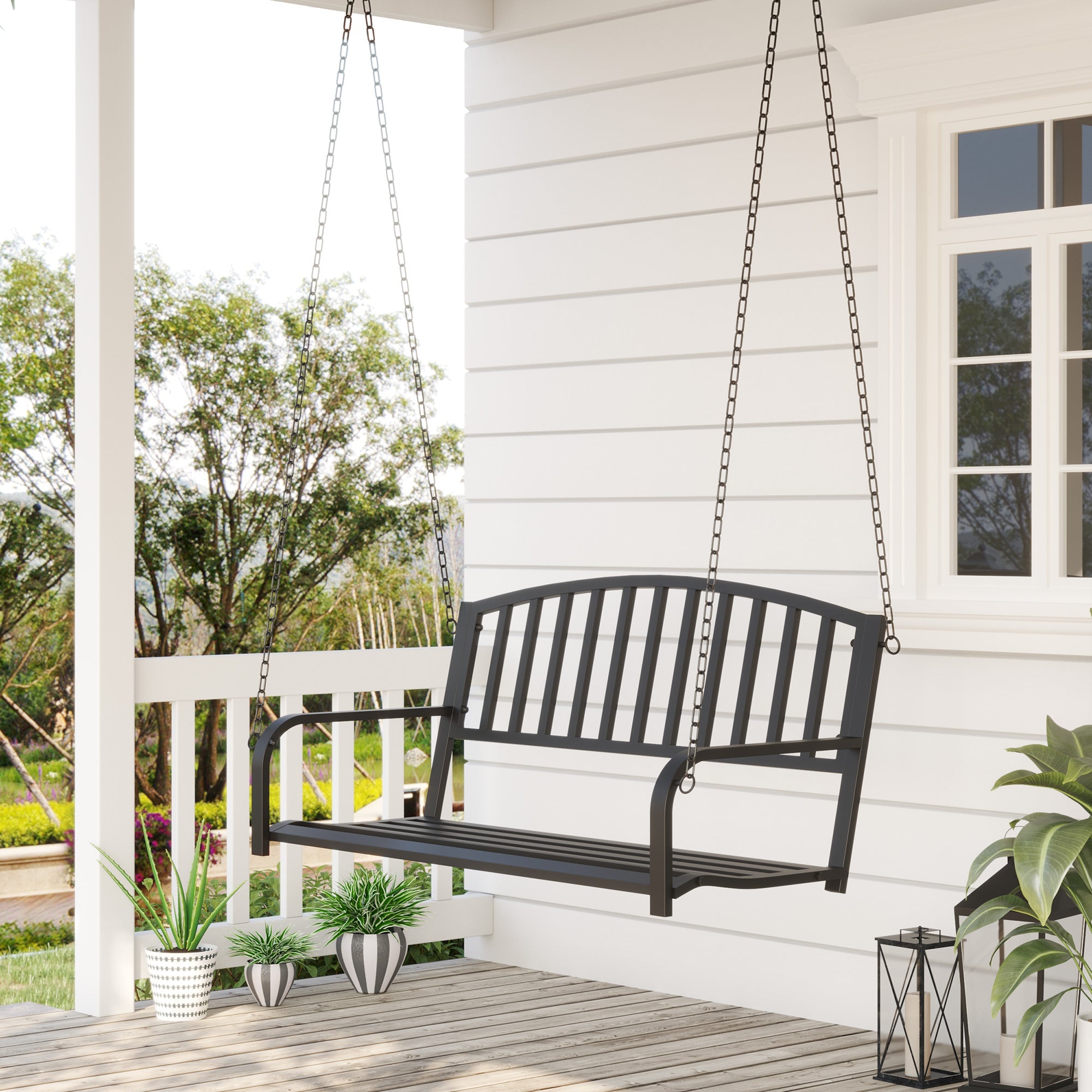 Hollywood Swing Garden Swing 2-Seater Hanging Bench Metal Black