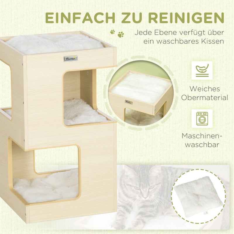 Katzentonne, 2 Ebenen mit Spielzeug, Natur + Hellgrau