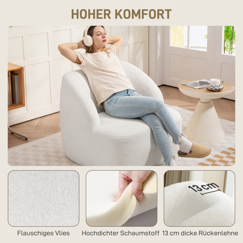 Armchair, Cozy Upholstered with Fleece Padding, Cream White