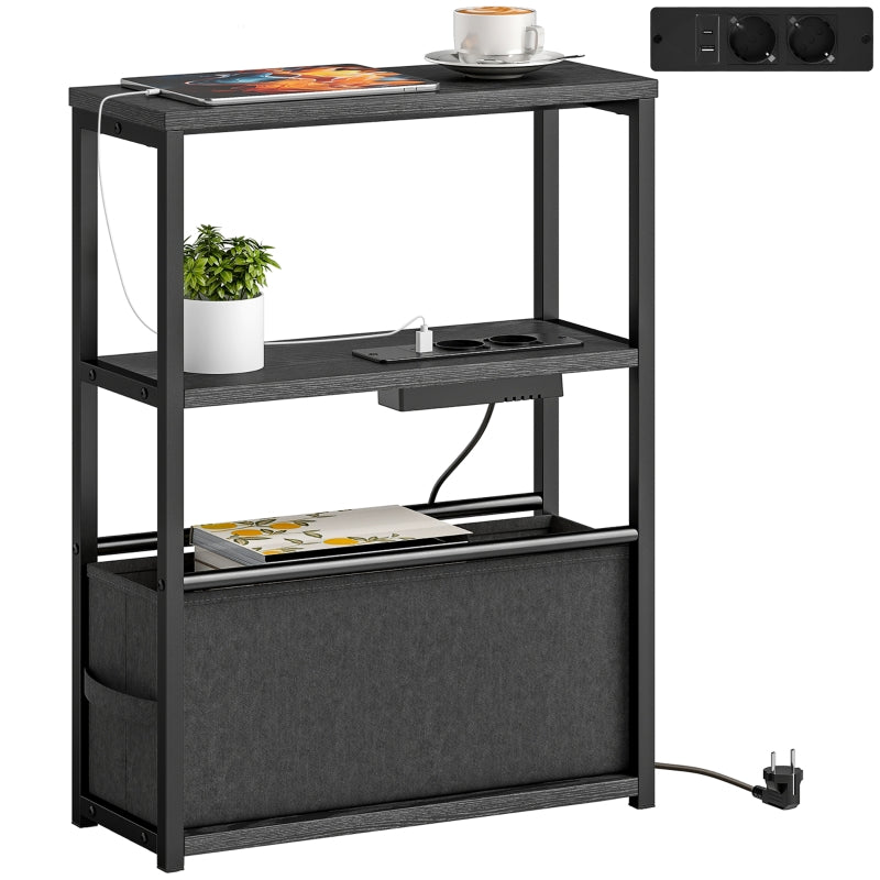 Side Table/Coffee Table with Power Strip and Shelf, for Small Spaces, 45x18x60.2cm, Black