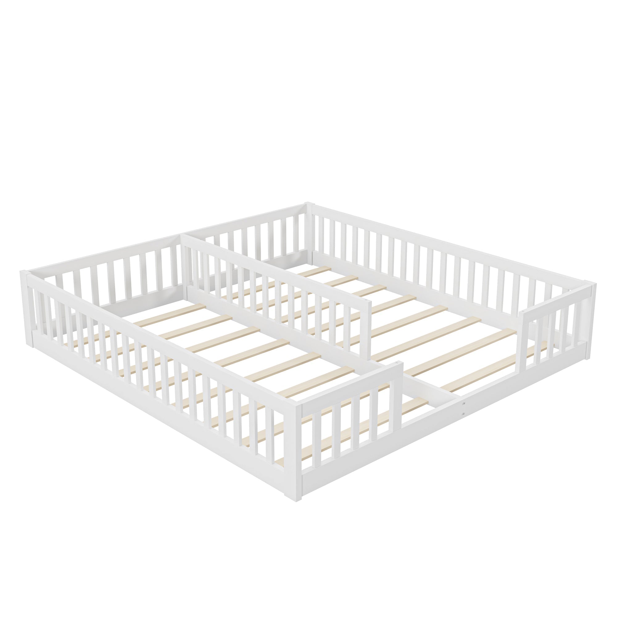 Panel Bed with Railing and Slatted Base, 90 x 200 cm, Pine Wood White