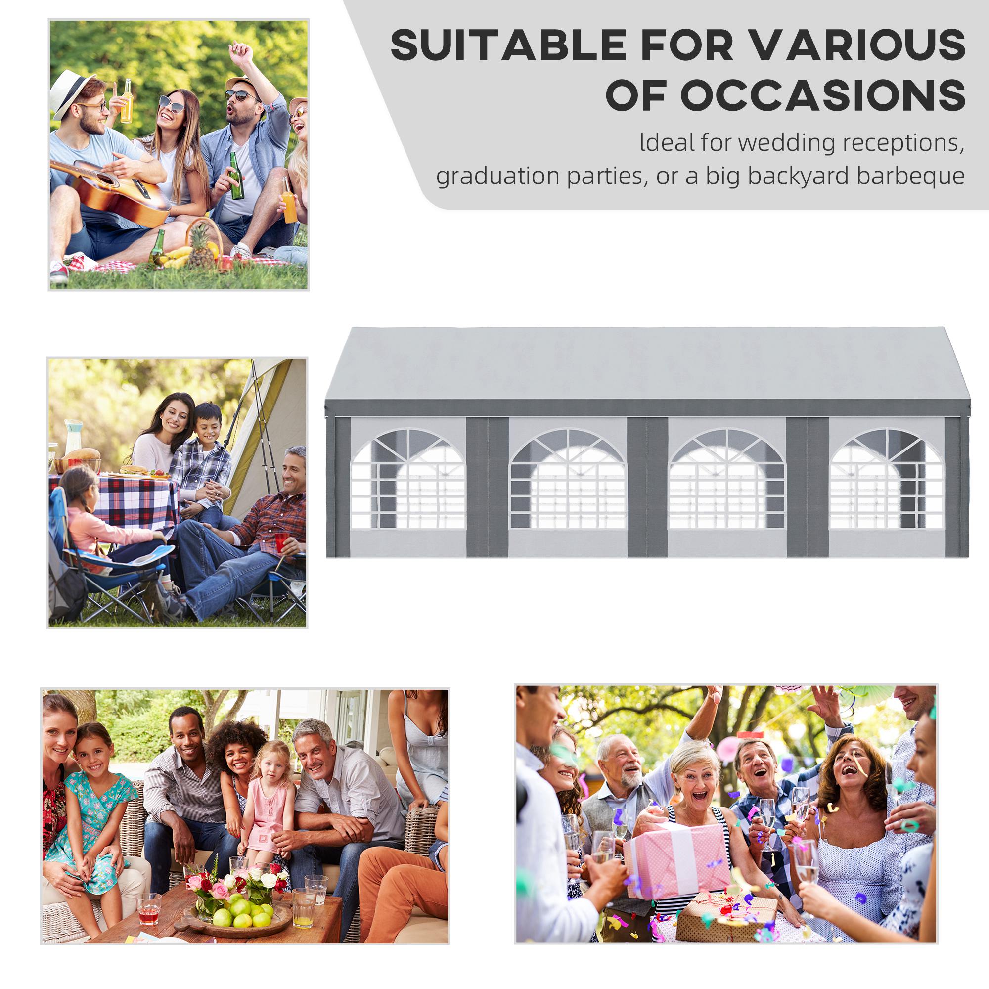 8x4m Galvanised Party Tent Marquee Gazebo with Sides, Eight Windows and Double Doors