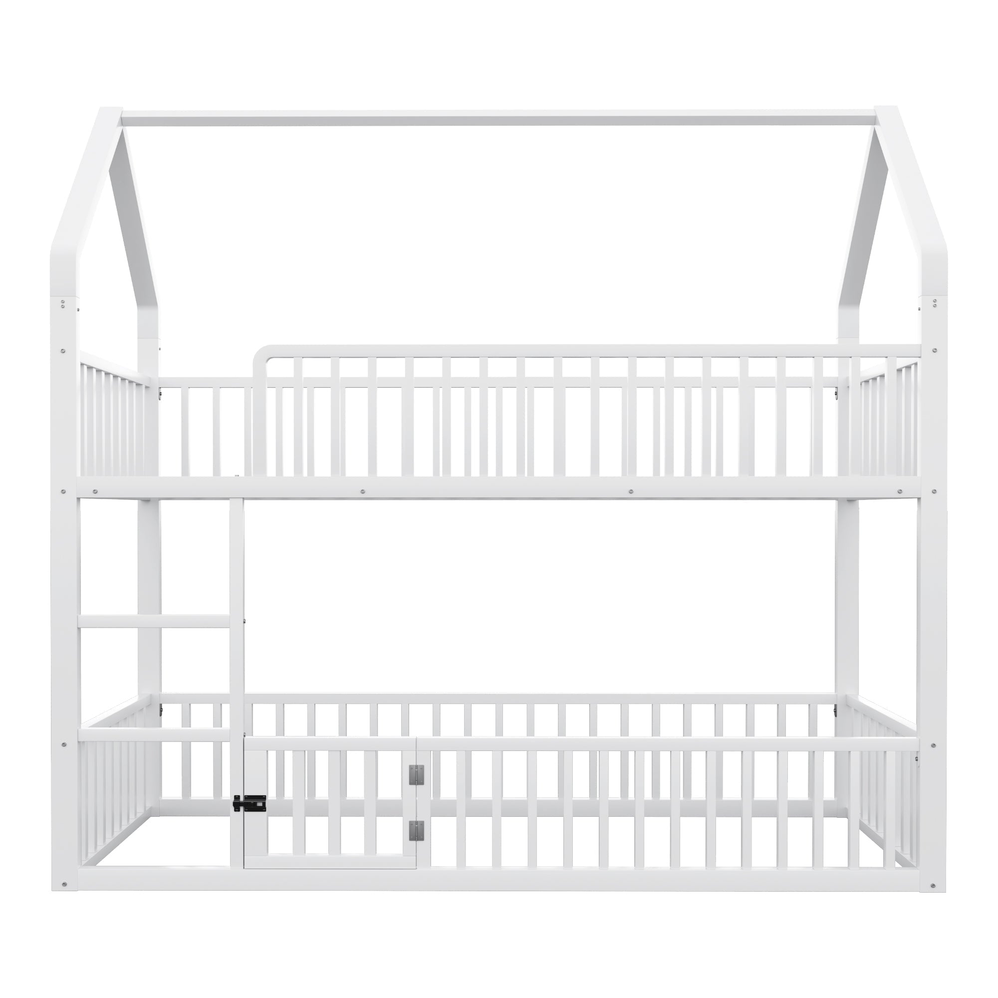 Children's Bunk Bed 90*200, Loft Design with Stairs, White Metal