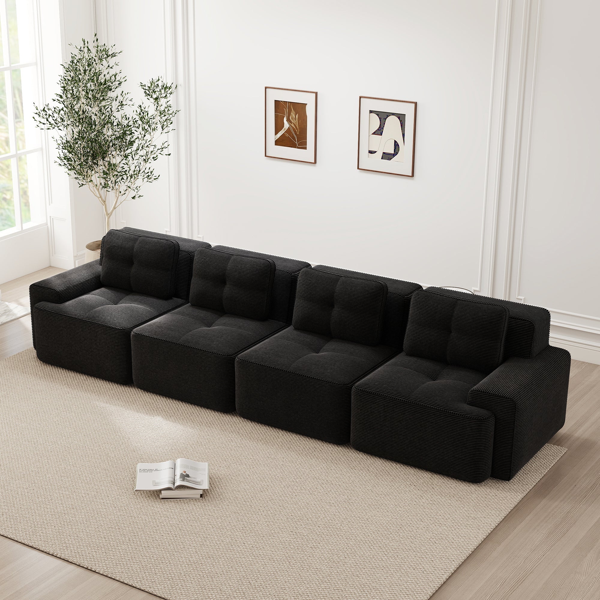 Modular Cloud Sofa 4-Seater Deep Seat Corduroy - Black