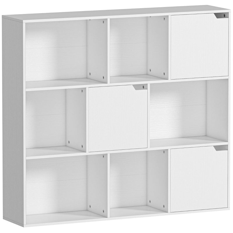Bookshelf 9 Cube Compartments 3 Doors 6 Open Shelves - White