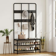 3-in-1 coat rack, coat hook, bench, shoe rack, metal, chipboard, black