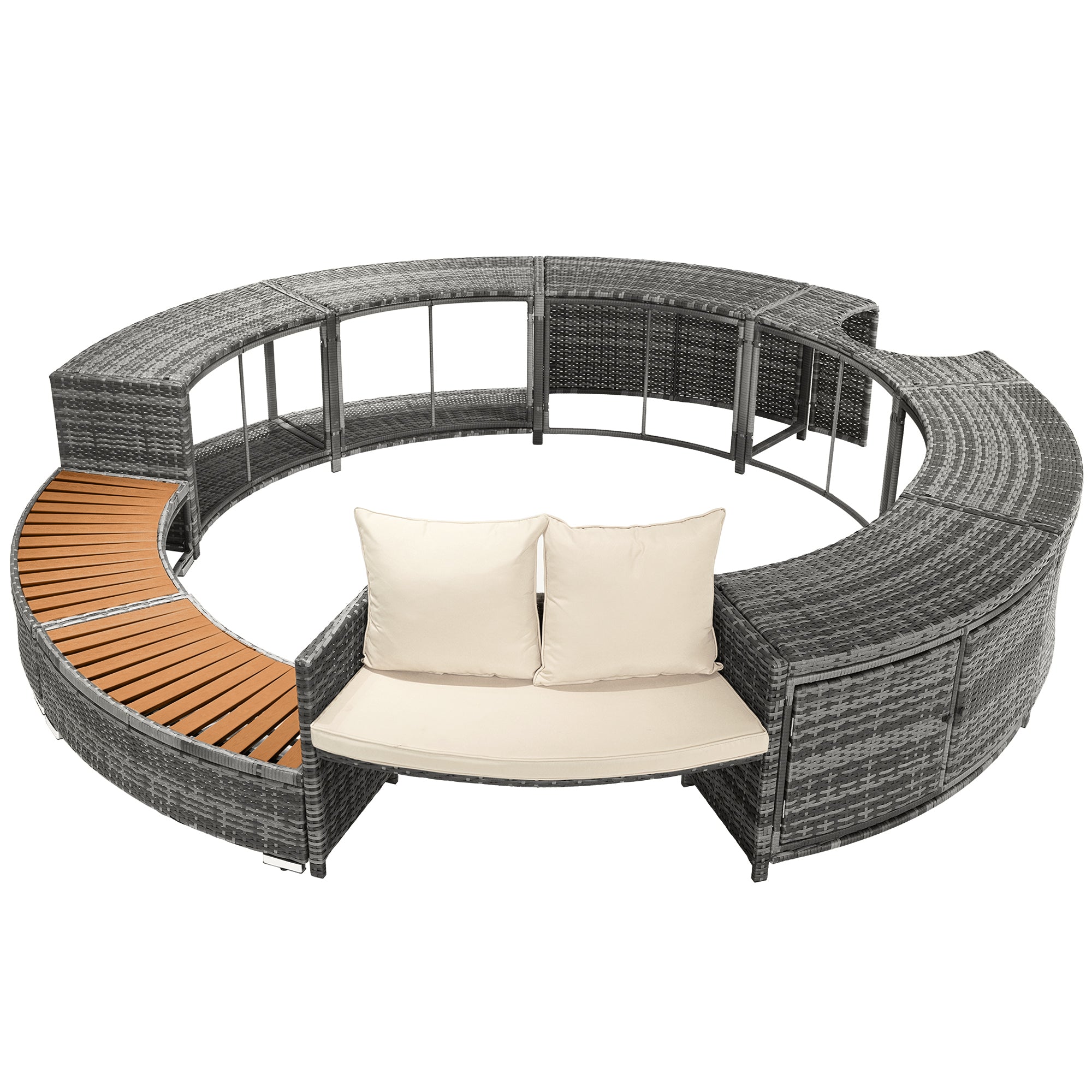 Garden Lounge Set Round Sofa Adjustable Feet Cushions