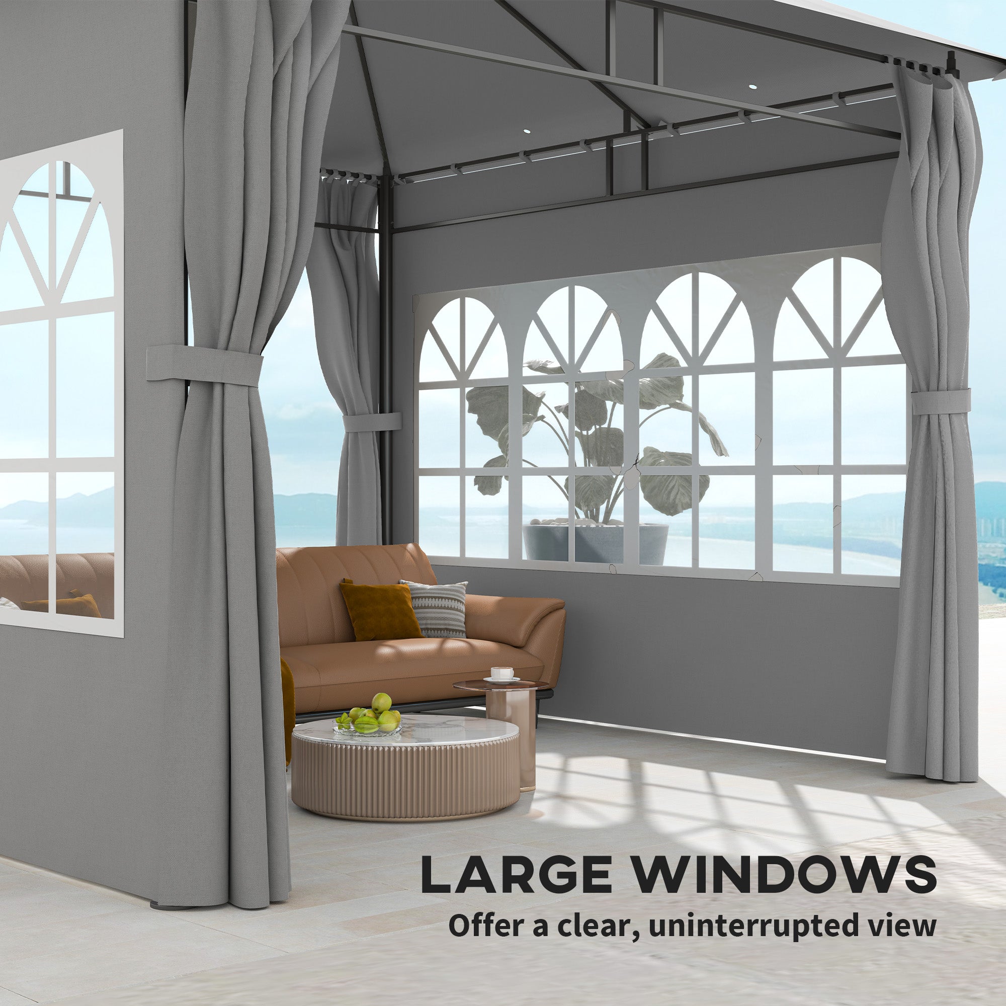 Garden Gazebo 3x3m Double Roof with Sidewalls, Light Grey