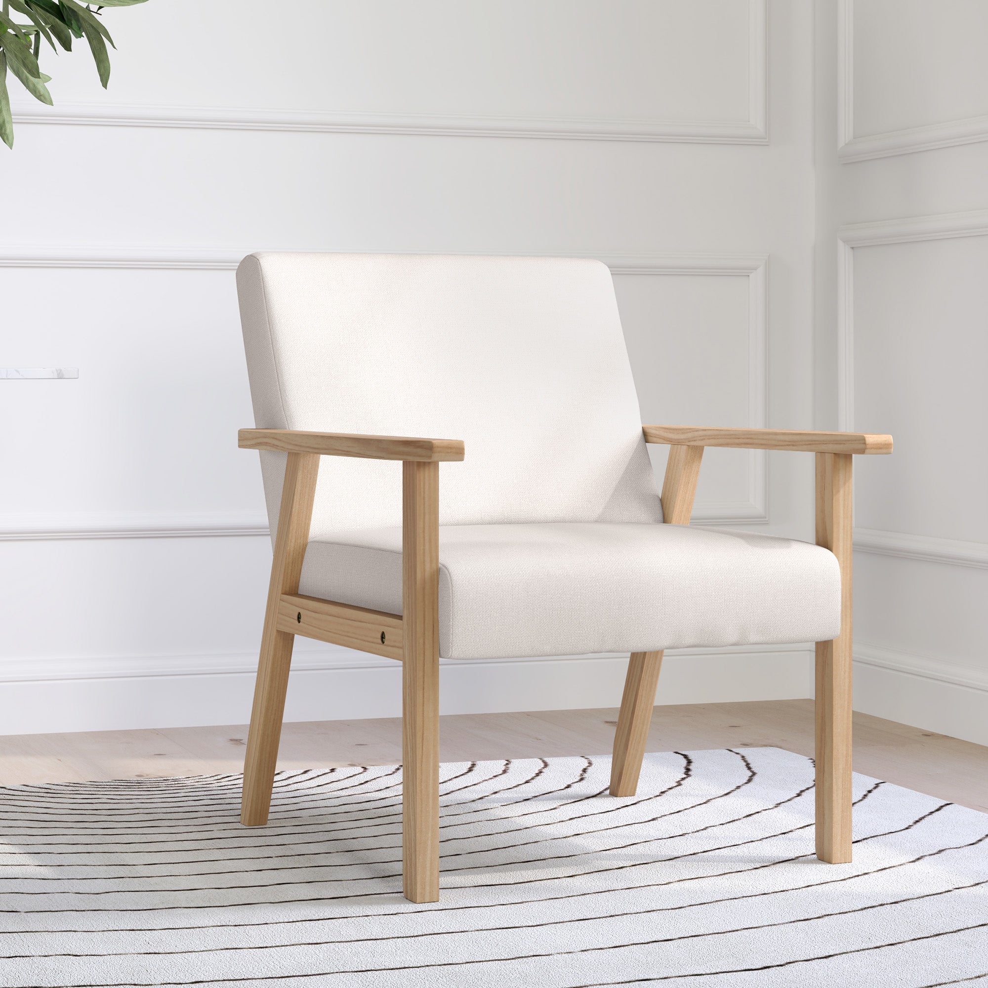 Loungesessel mit Armlehnen, Esszimmer, entspannend, gepolstert, Cremeweiß