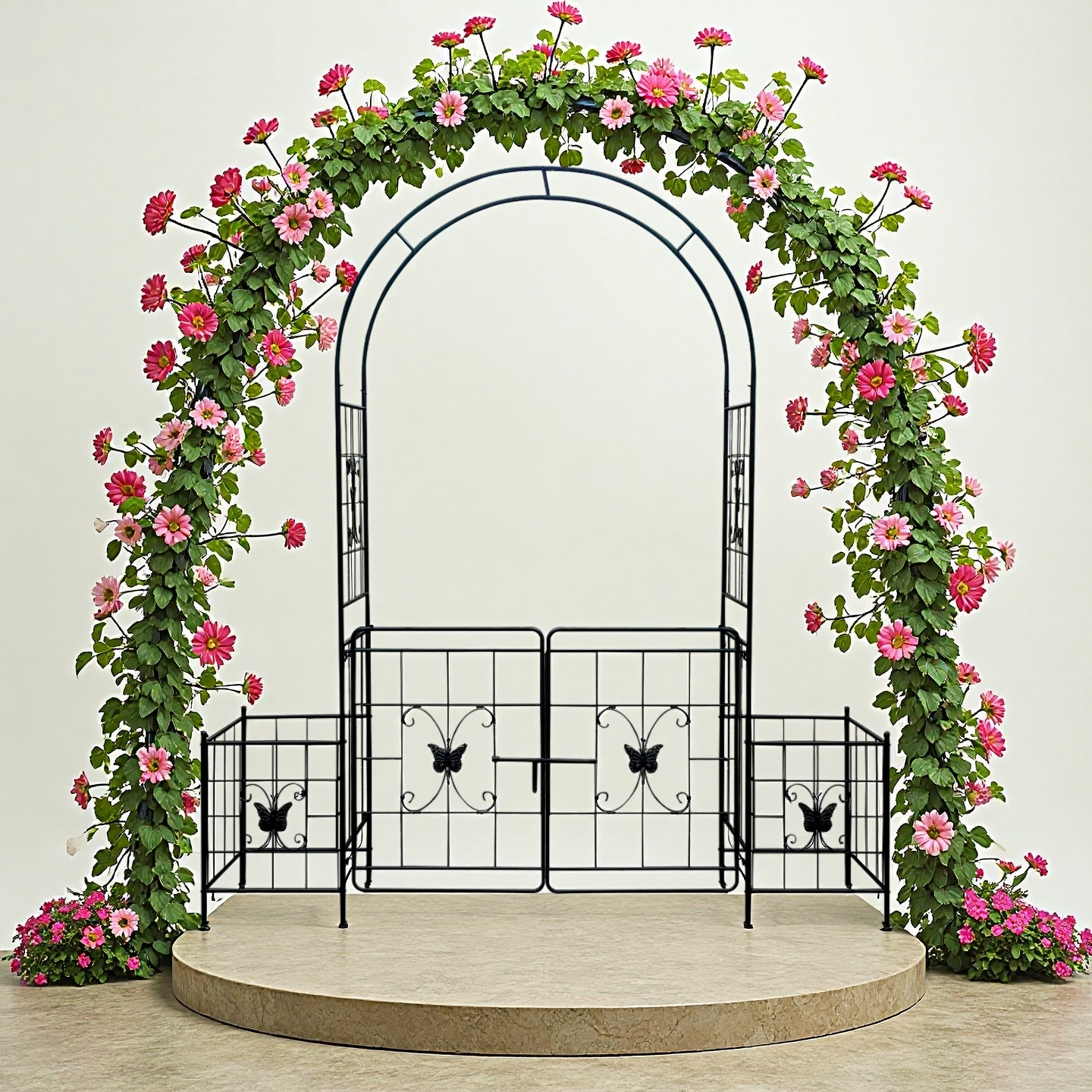 Garden Arch Arbor Trellis with Gate, Durable Metal, 7.15 Feet, Black