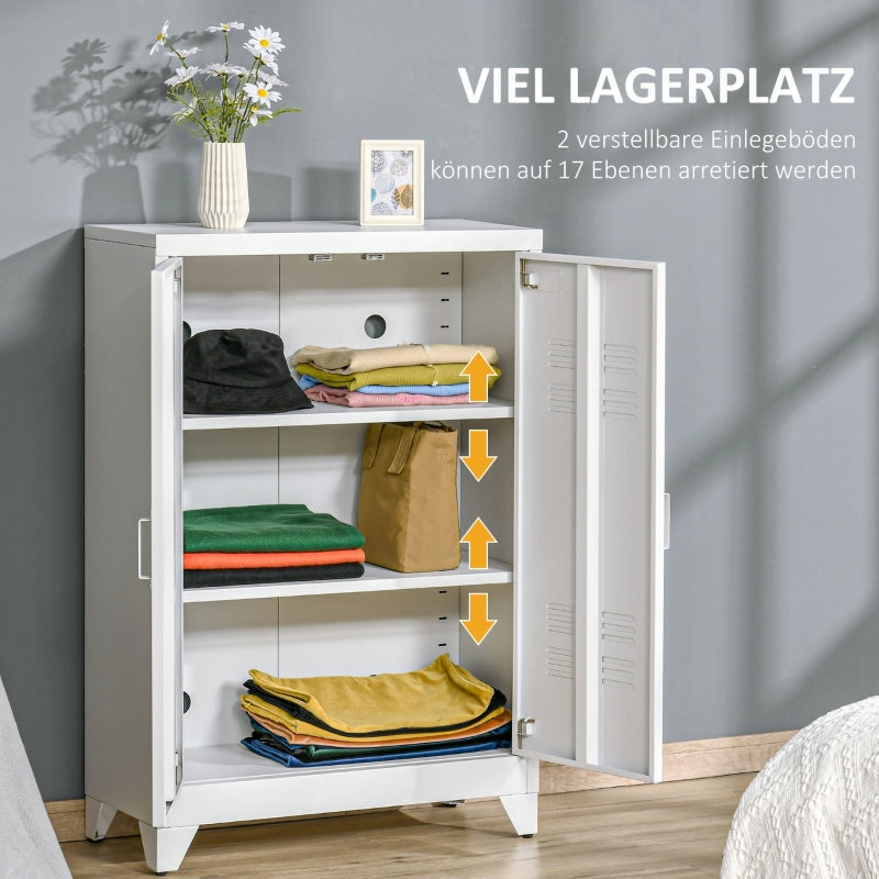 Metal Filing Cabinet Magnetic Slatted Double Door 75x33x110cm - White