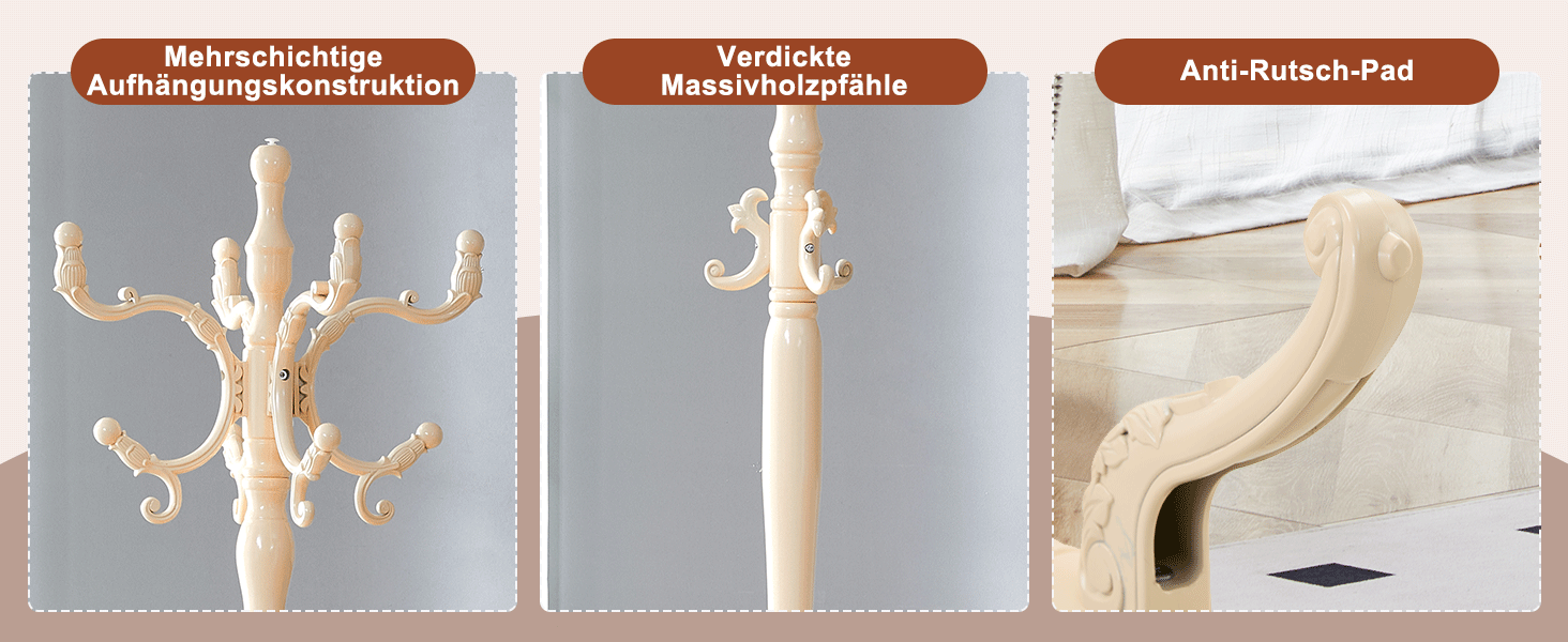 Clothes Rack European Solid Wood Multiple Hooks - Creamy White