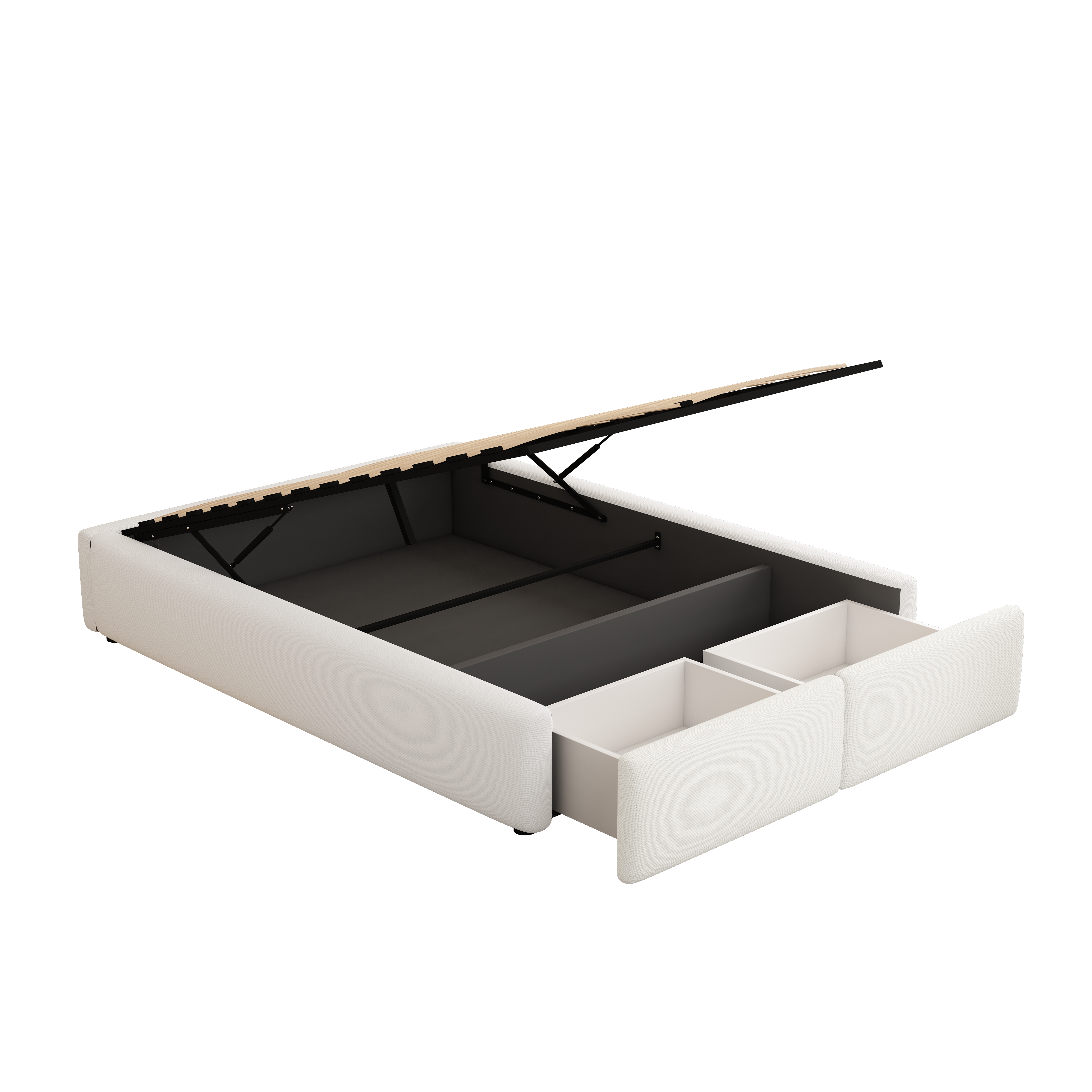 Upholstered Platform Bed 140x200cm Hydraulic Storage 2 Drawers - White