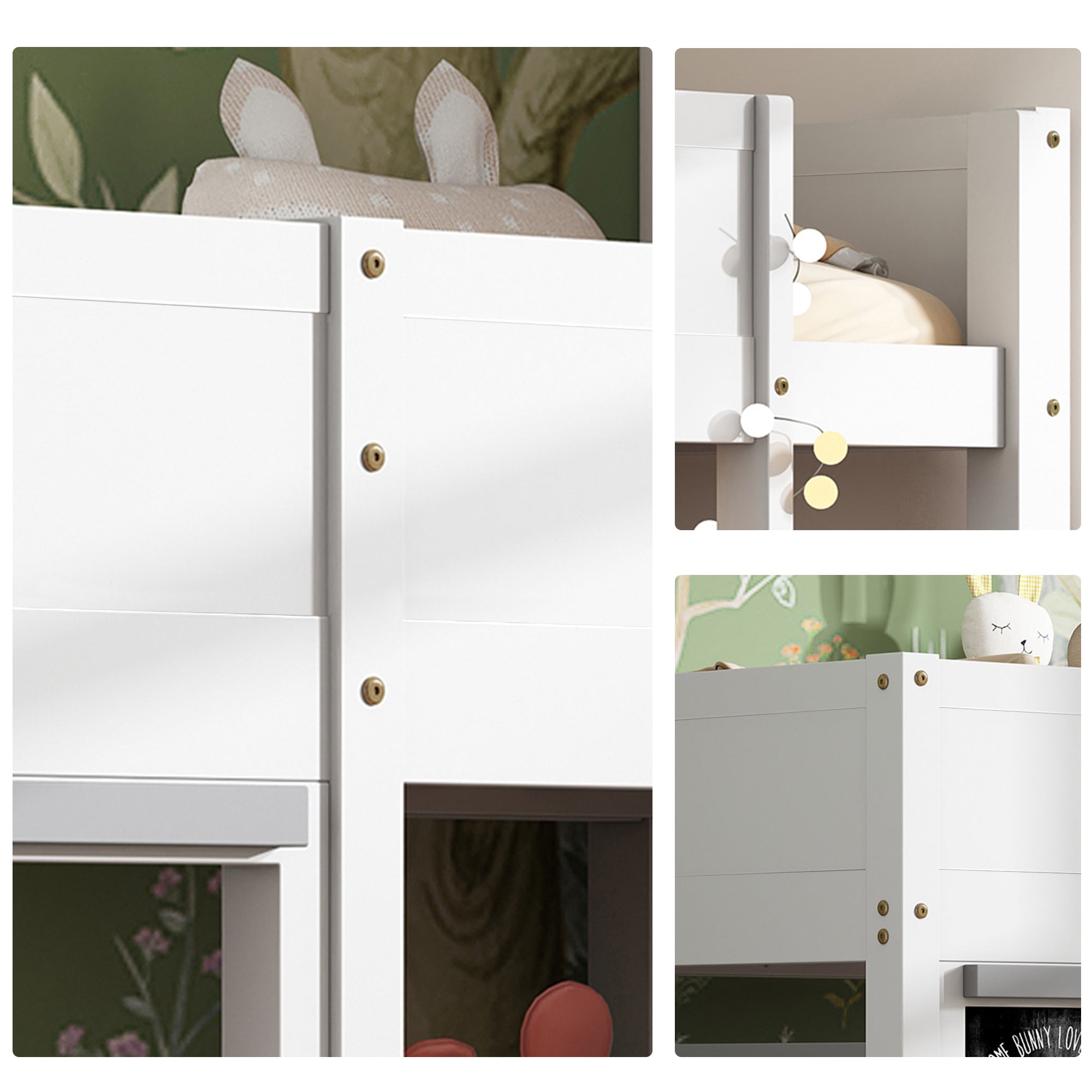 House Bunk Bed 90x200cm Graffiti Boards Small Shelf - White