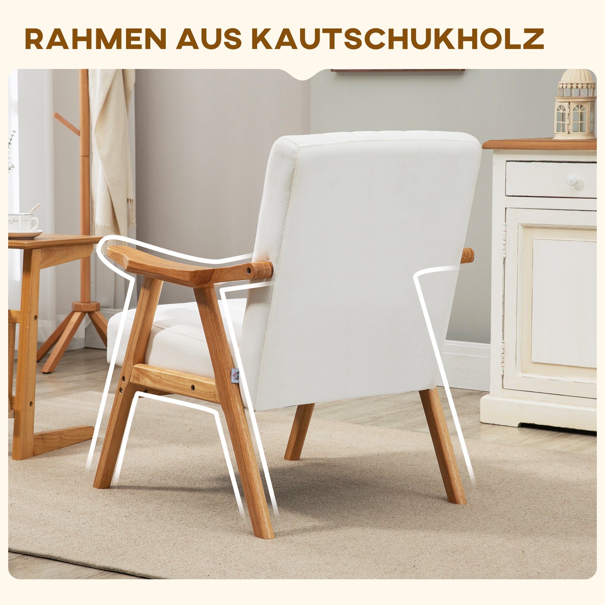 Upholstered Armchair Lounge Chair, Armrests Scandinavian Design, Cream Velvet