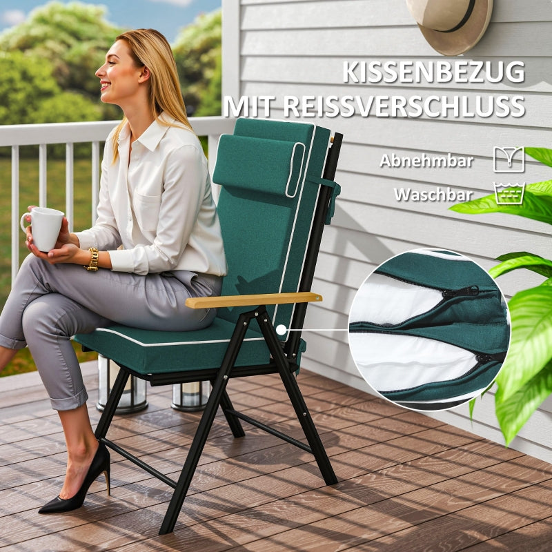 Seat Cushion 120 x 47 x 9.5 cm Water-Repellent with Ties, Headrest, UPF50+ Green