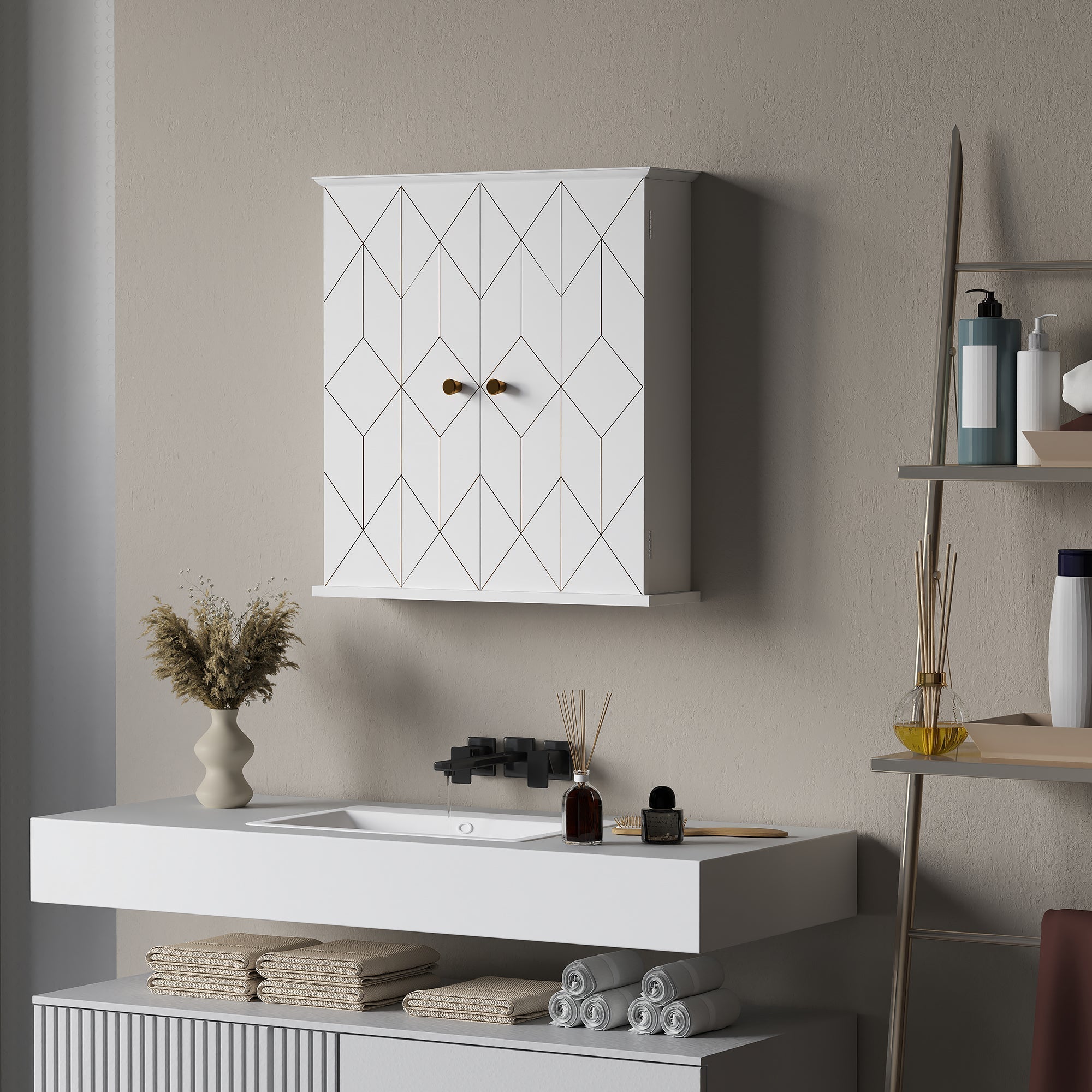 Bathroom Cabinet Wall Mounted Medicine Cabinet 2 Doors Adjustable Shelf White