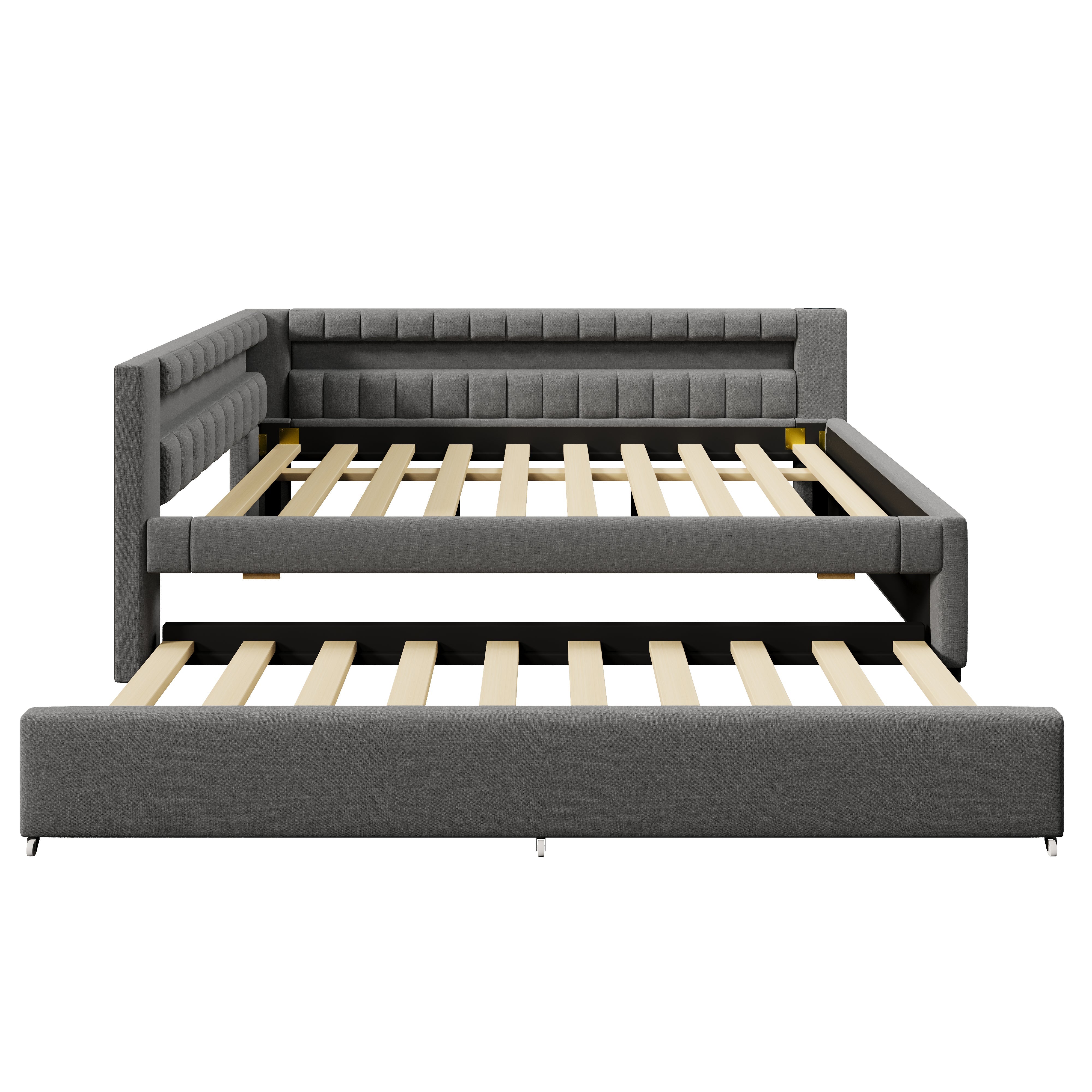 Daybed Sofa Bed 140x200cm Pull-out Bed LED USB/Type-C Linen Grey