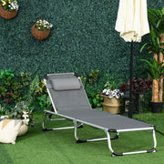 Sun Lounger 5-Way Adjustable Foldable Ergonomic Aluminum Mesh Fabric Grey