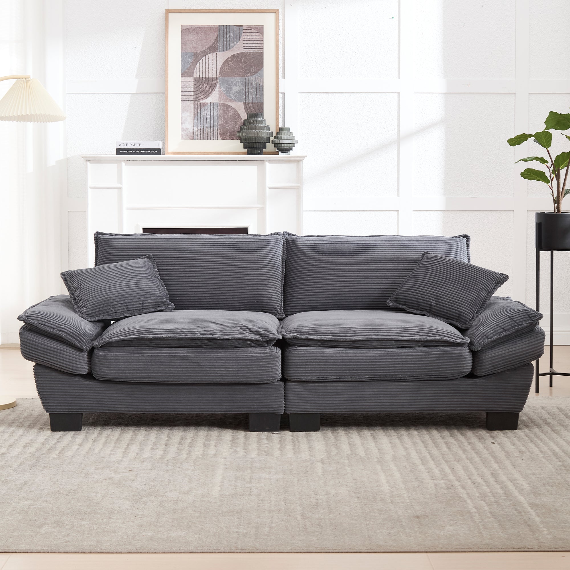 Double Sofa, Modern Simple Feather Bed Cozy Spacious, Dark Grey