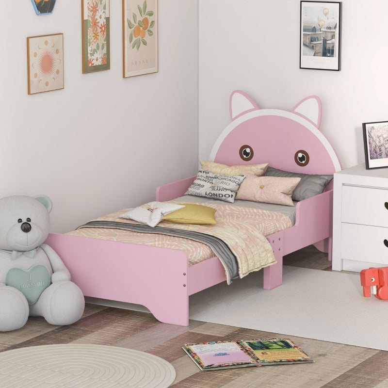 Bed for Kids Toddler Frame with Guardrails Pink
