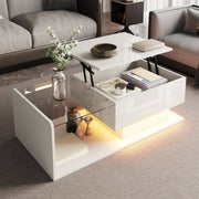 Coffee Table, Glass Top LED Effect, High-Gloss White