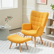 Wingback Chair with Footstool Recliner Wooden Legs, Corduroy Orange