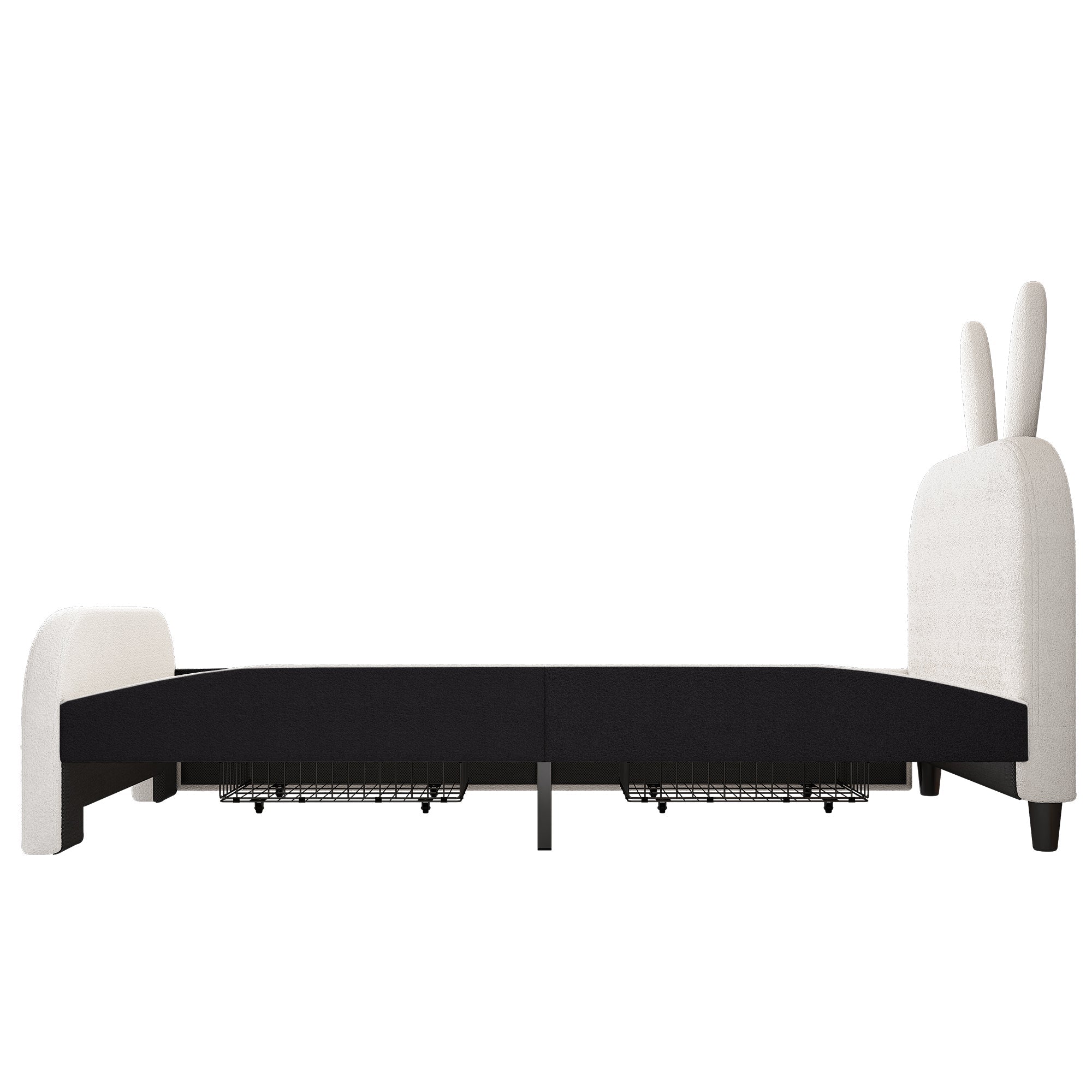 Flat Bed 90x200cm Padded Rabbit Shape 2 Drawers - White