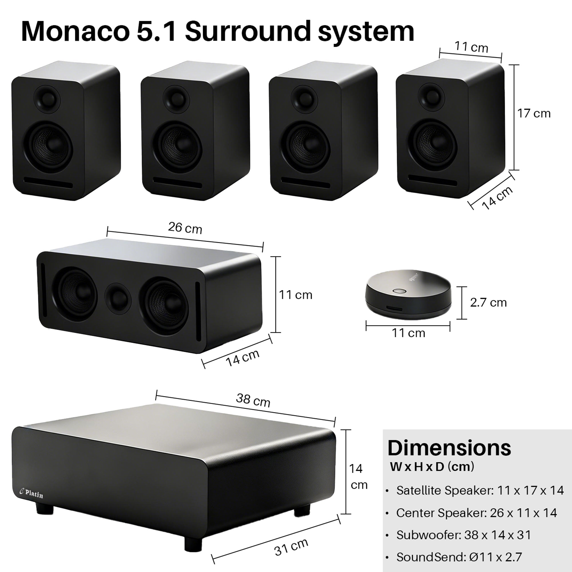5.1 Wireless Home Cinema System Dolby Atmos Monaco Set - Black