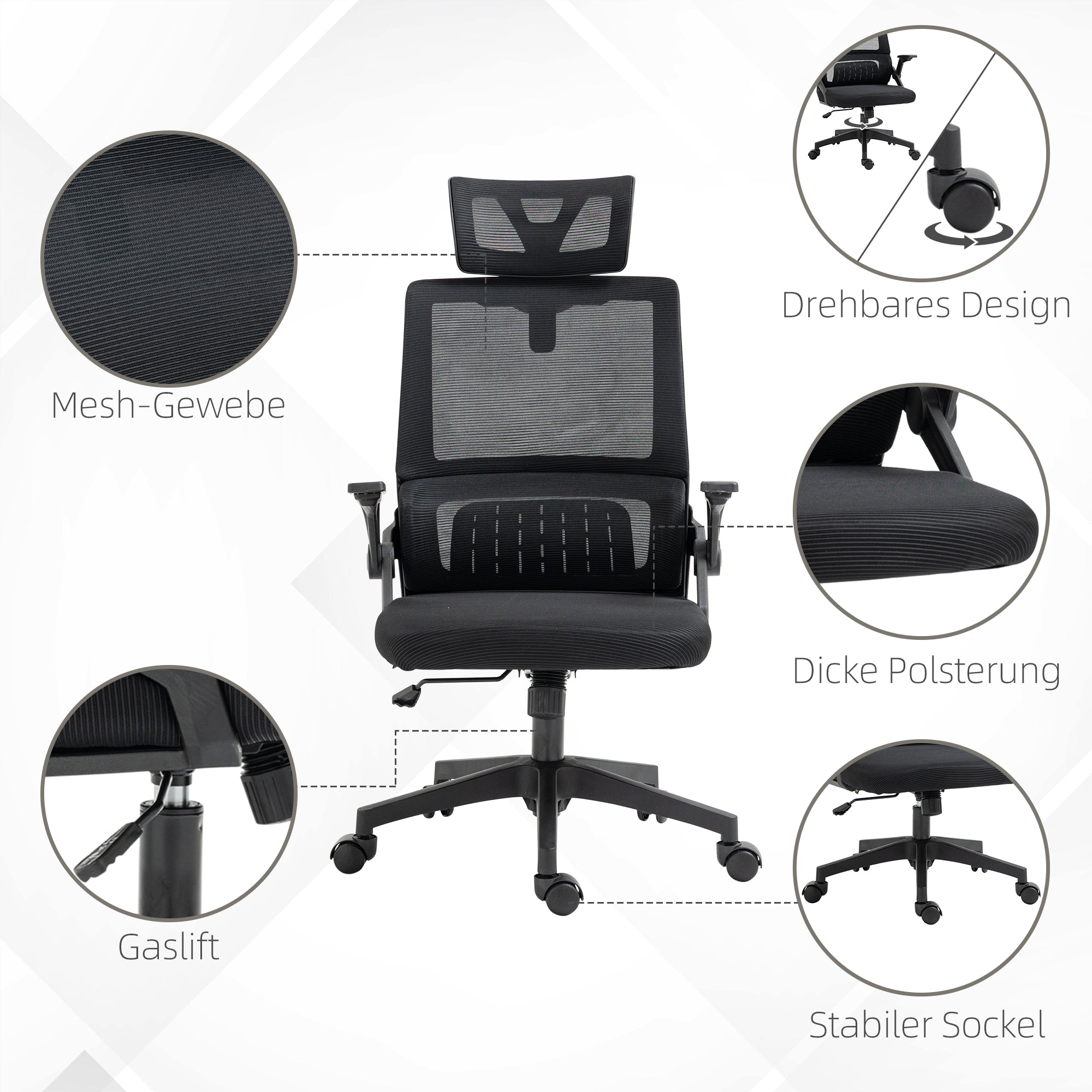 Office Chair Ergonomically Adjustable, Headrest, Armrests, Swivel, Rocking Function