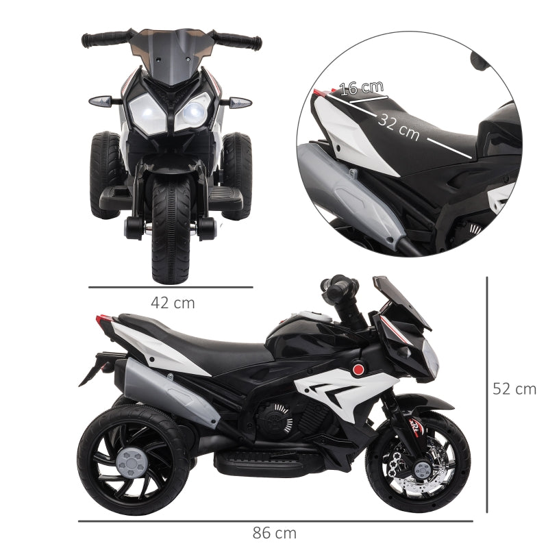 Electric Kids Motorcycle, Lights & Sounds, 3 km/h, Rechargeable, Black/White