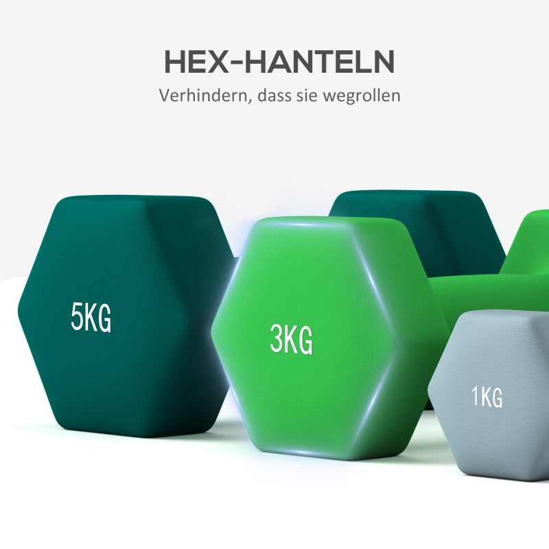 Dumbbell Set with Rack, 6 Dumbbells for Fitness, 1kg, 3kg, 5kg