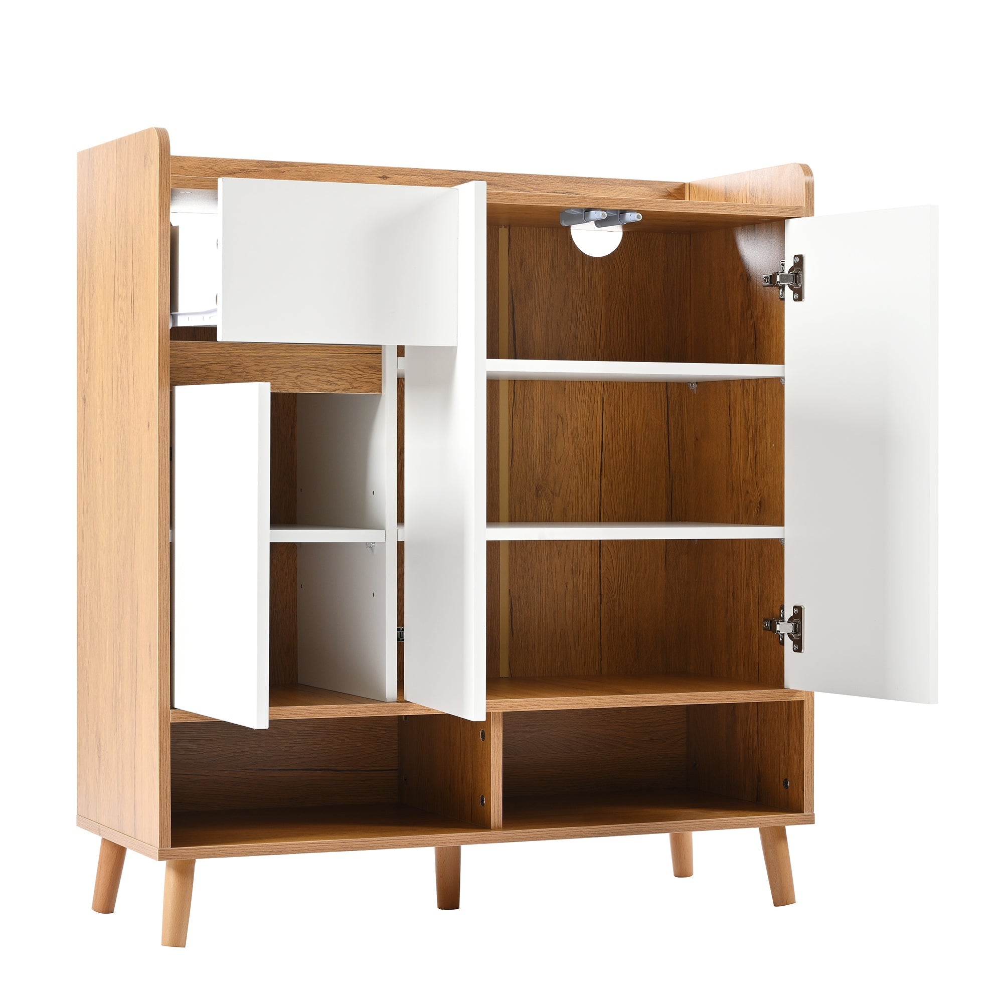 Chest of drawers with adjustable shelves, minimalist home organizer with solid wood legs