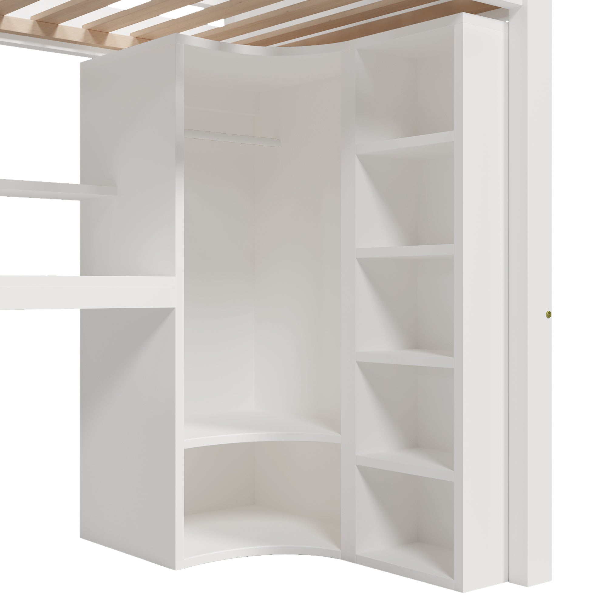 Loft Bed 90x200cm LED Wardrobe Desk Drawers Storage - White