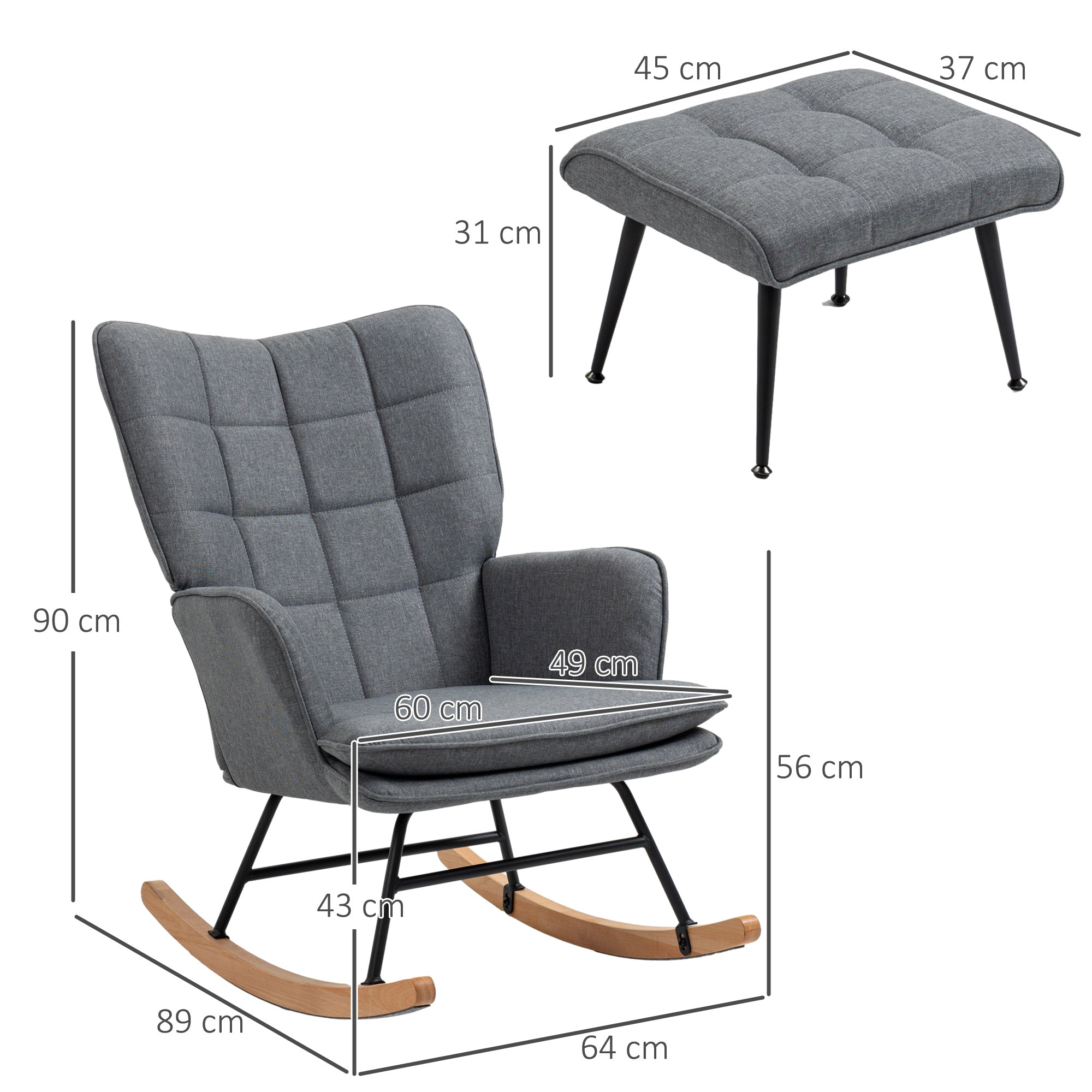 Rocking Chair with Stool, Nursing Chair, Linen Look