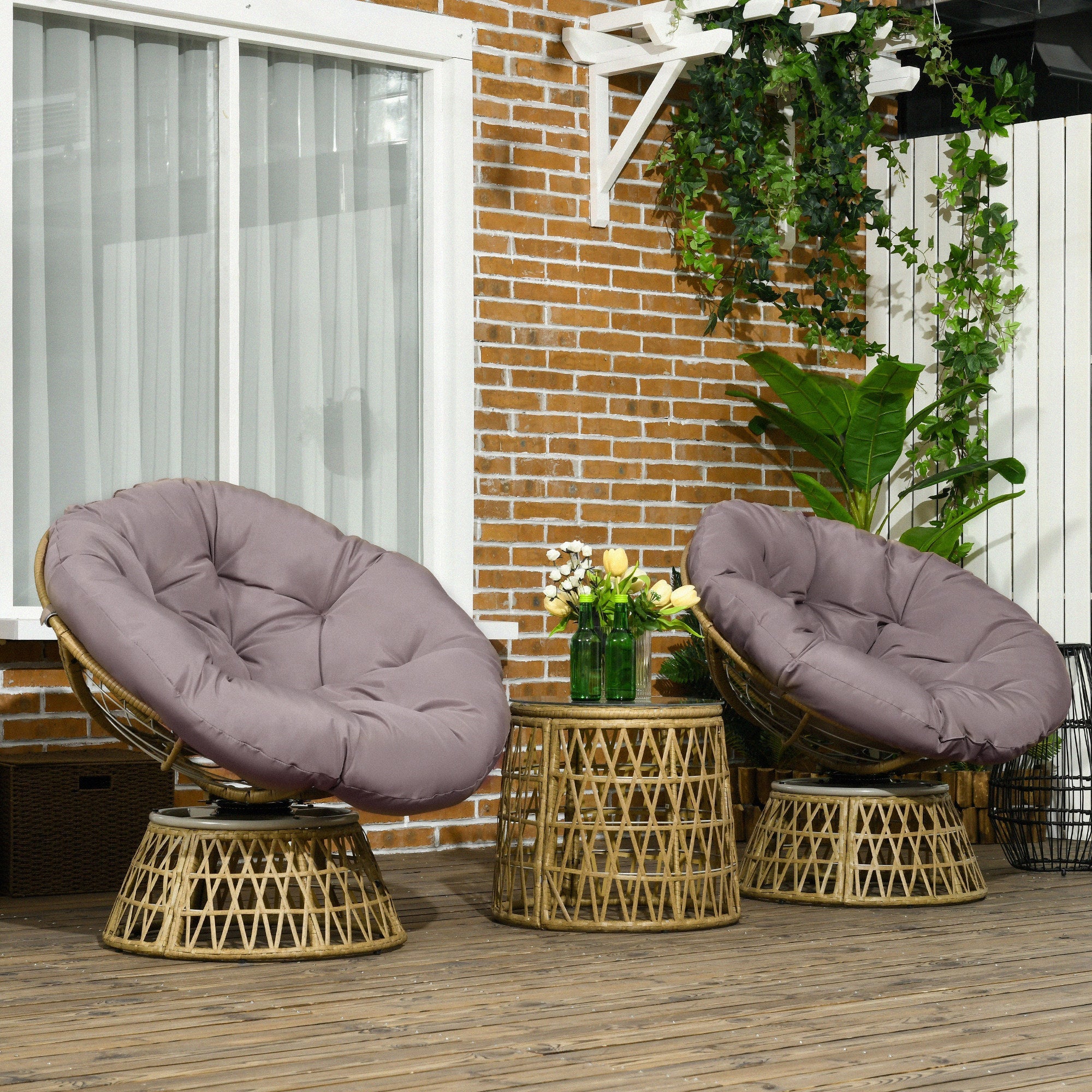 3-piece garden furniture set, bistro set with coffee table and 2 chairs, balcony furniture, yellow