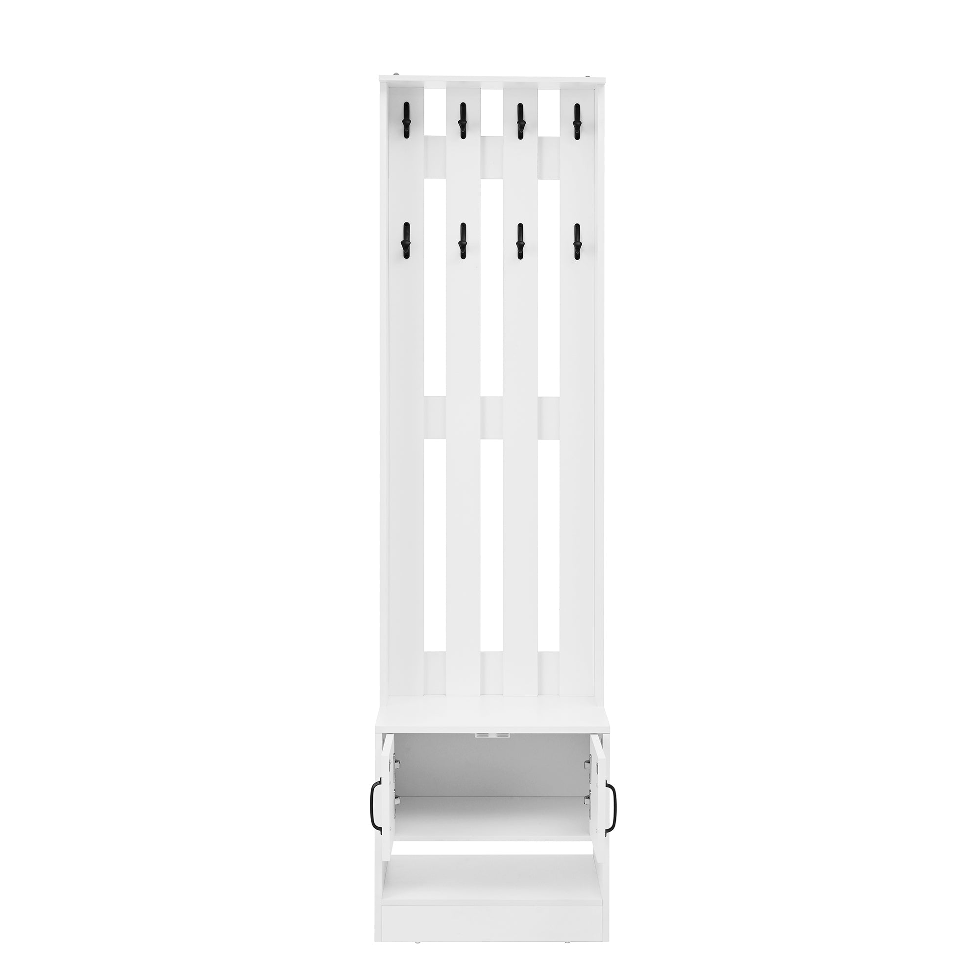 Shoe Cabinet Hallway Furniture with 2 Doors and 8 Hooks, W50/D36/H190cm, White
