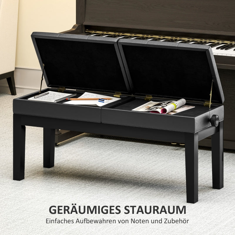 Klavierbank, höhenverstellbar, Stauraum, 220 kg Tragkraft, Kunstleder, Schwarz