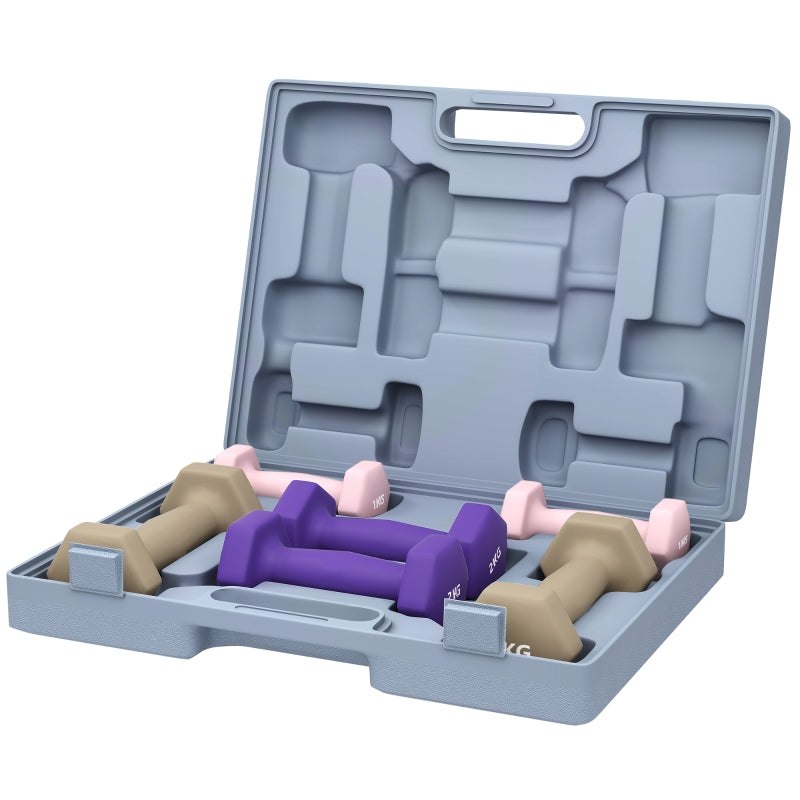 Dumbbell Set, 6 Weights 1kg 2kg 3kg, Steel