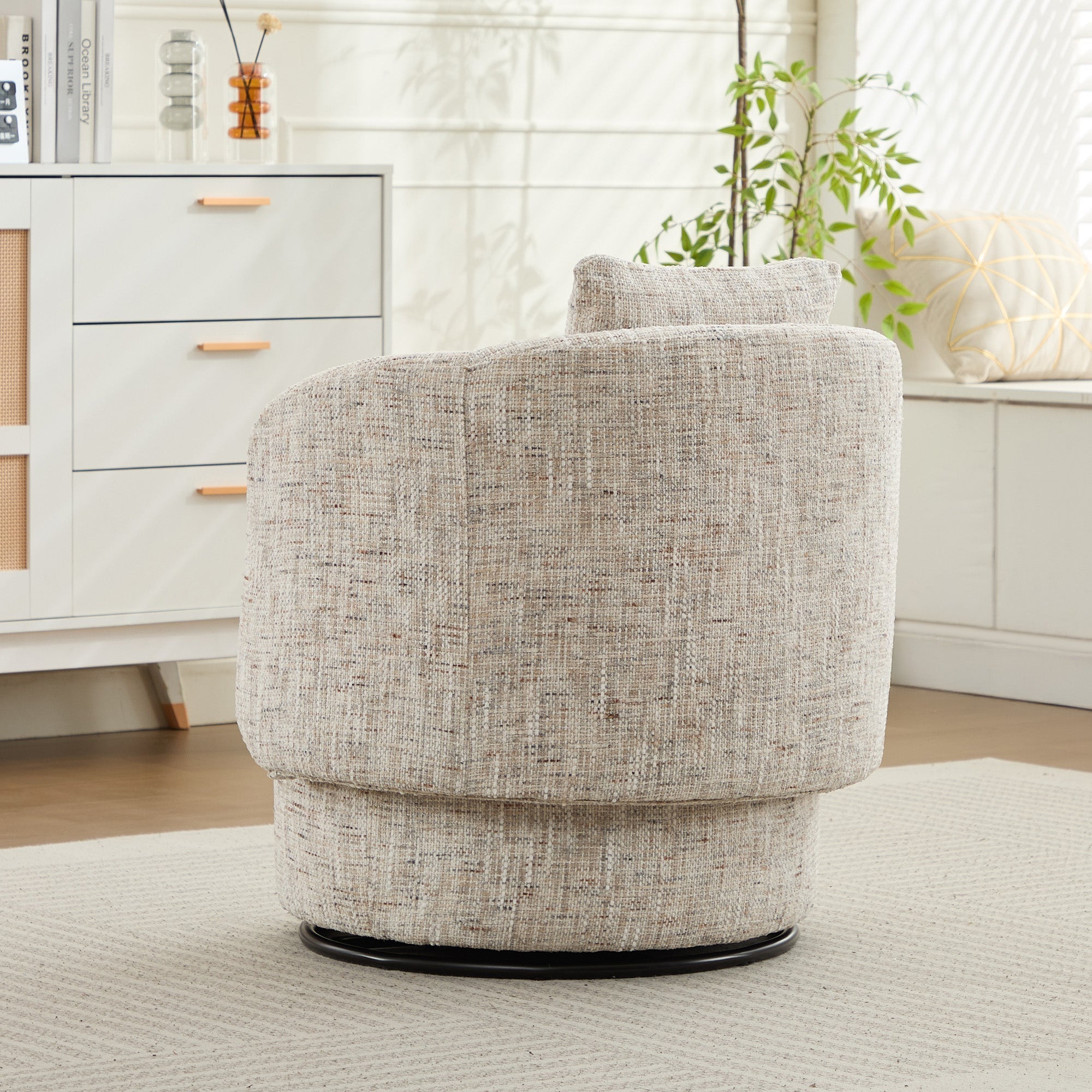Swivel Accent Chair 360° Rotating Hidden Storage Cushion - Ivory