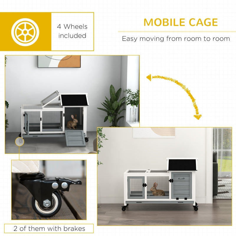 Rabbit Hutch, Guinea Pig Cage, Removable Tray, Wheels - Grey
