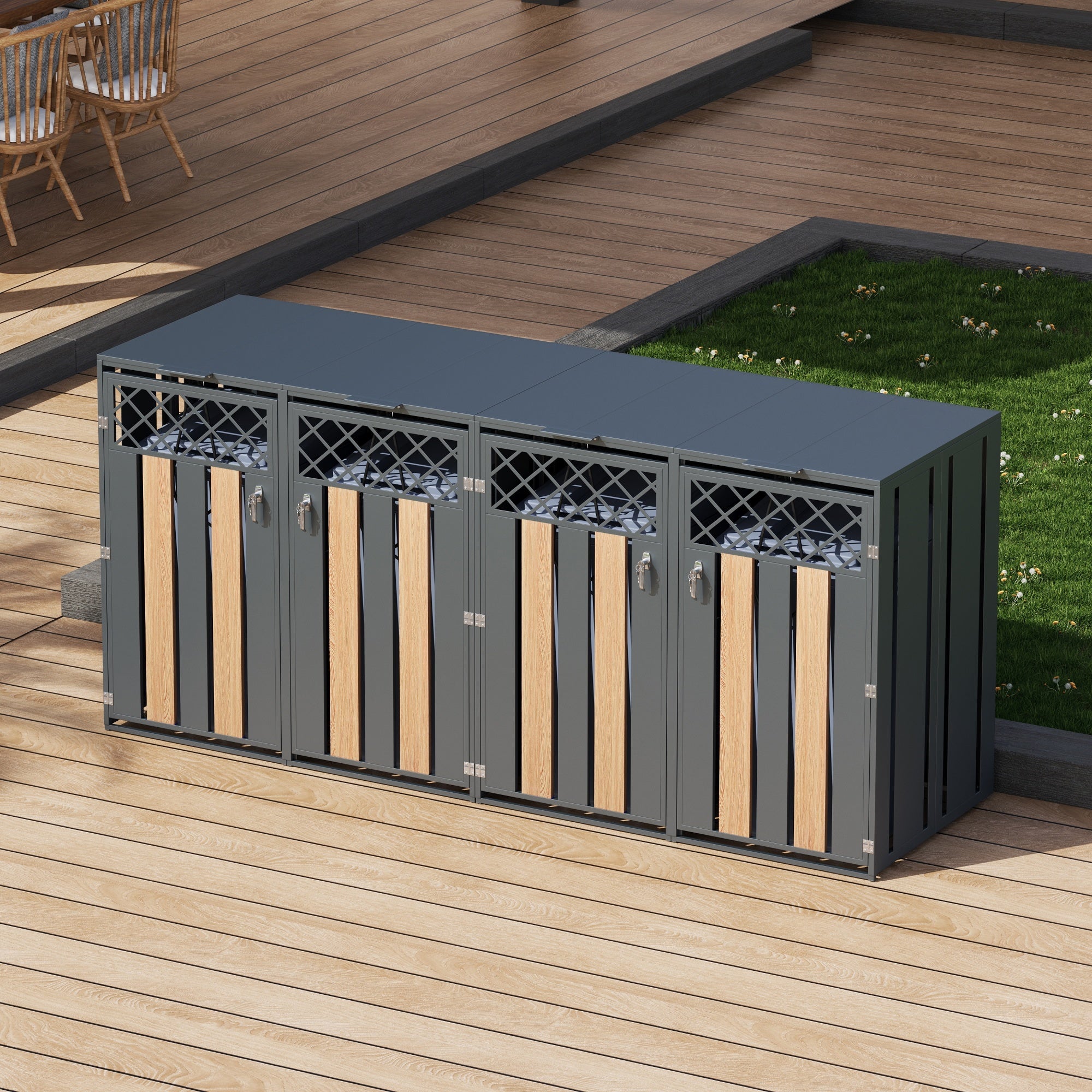 Garbage Can Storage Box with Hinged Lid and Lockable Double Doors, Metal