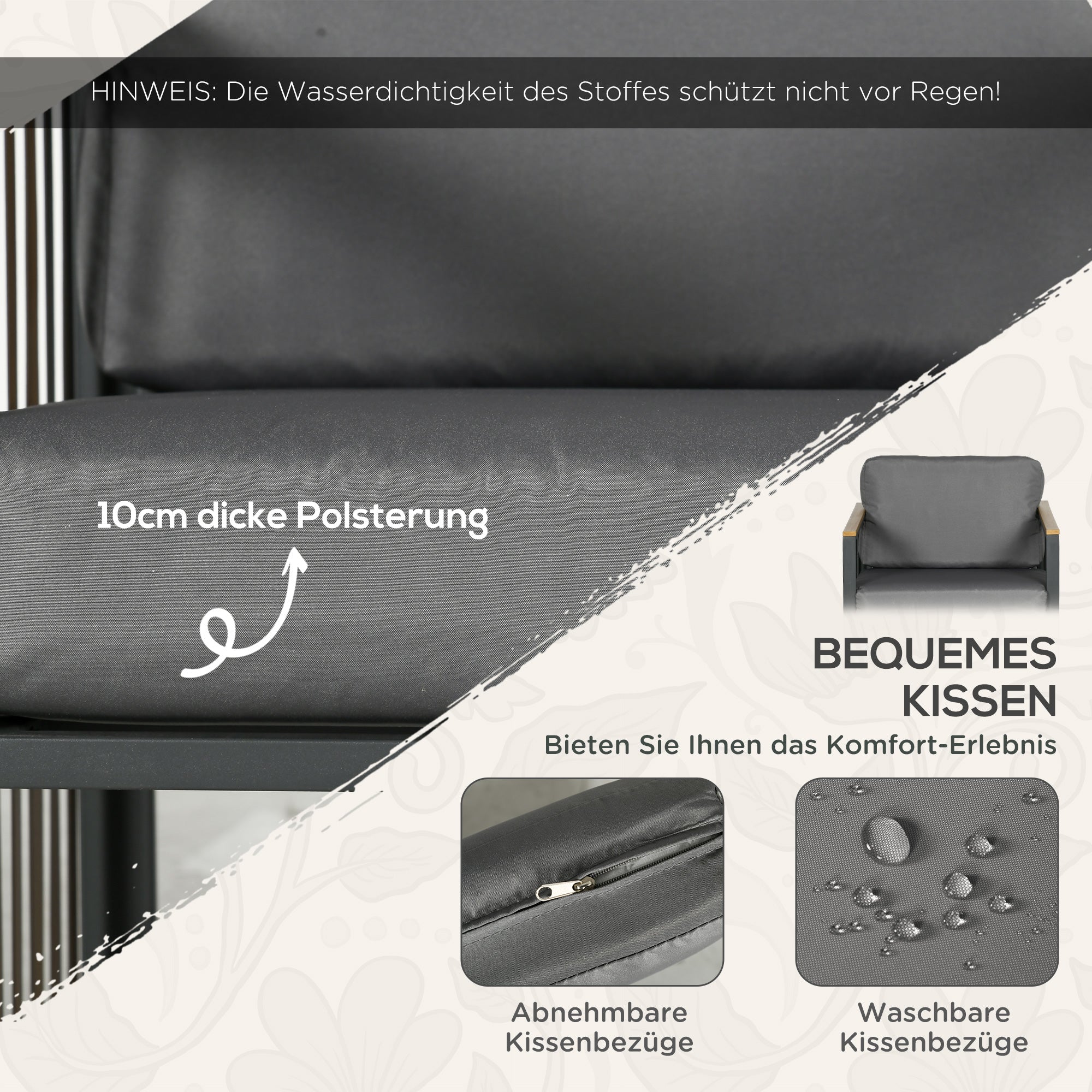 Gartengarnitur, 3-teiliges Bistro-Set mit Couchtisch und 2 Stühlen, Grau
