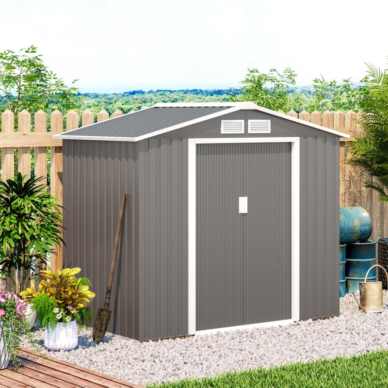7ft x 4ft Lockable Garden Storage Shed w/ Air Vents, Steel Grey