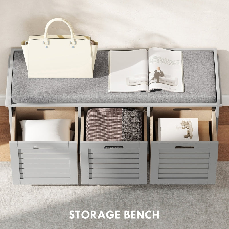3-Drawer Shoe Storage Bench - Grey