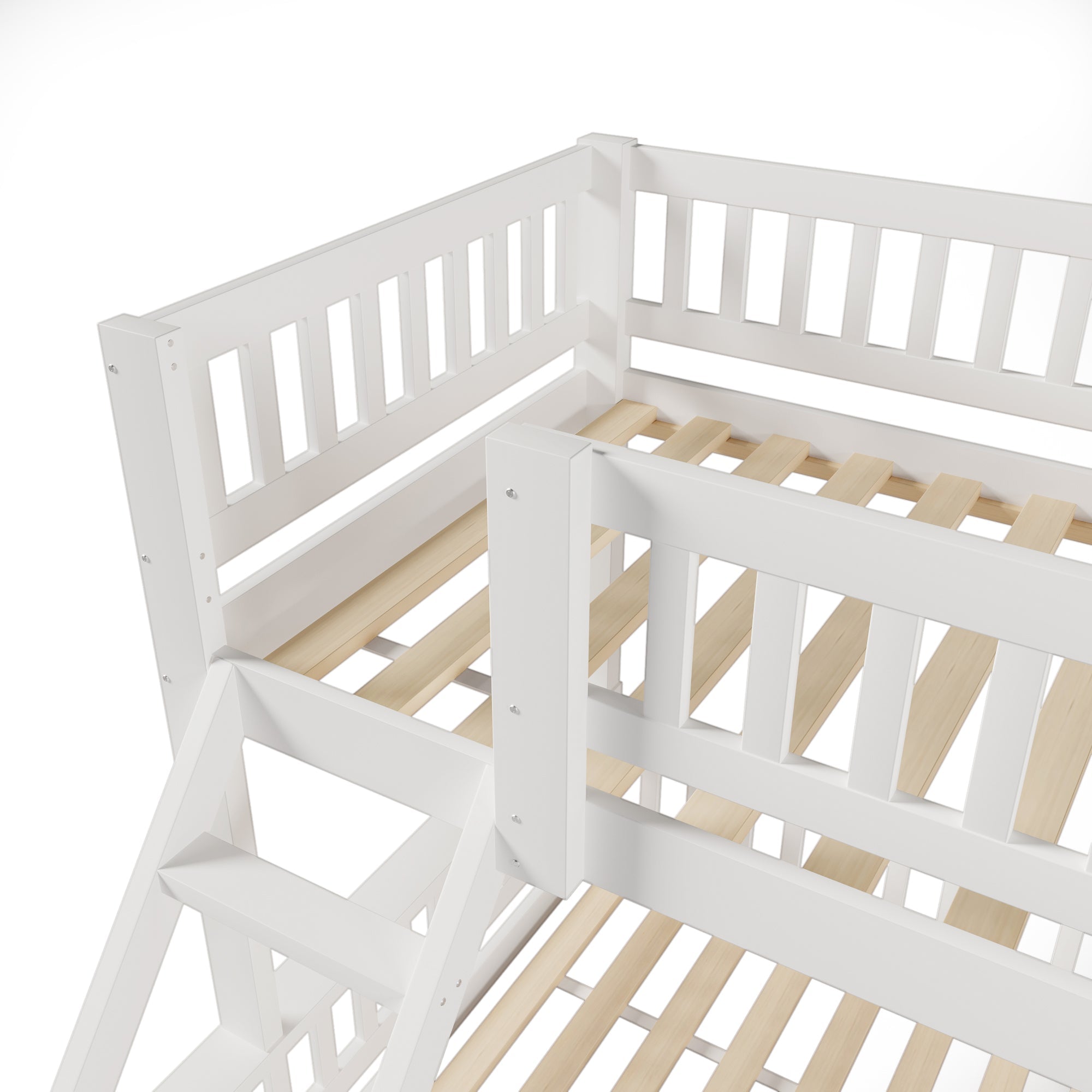 Bunk Bed 90x200cm/140x200cm Mixed Size with Ladder & Rail White