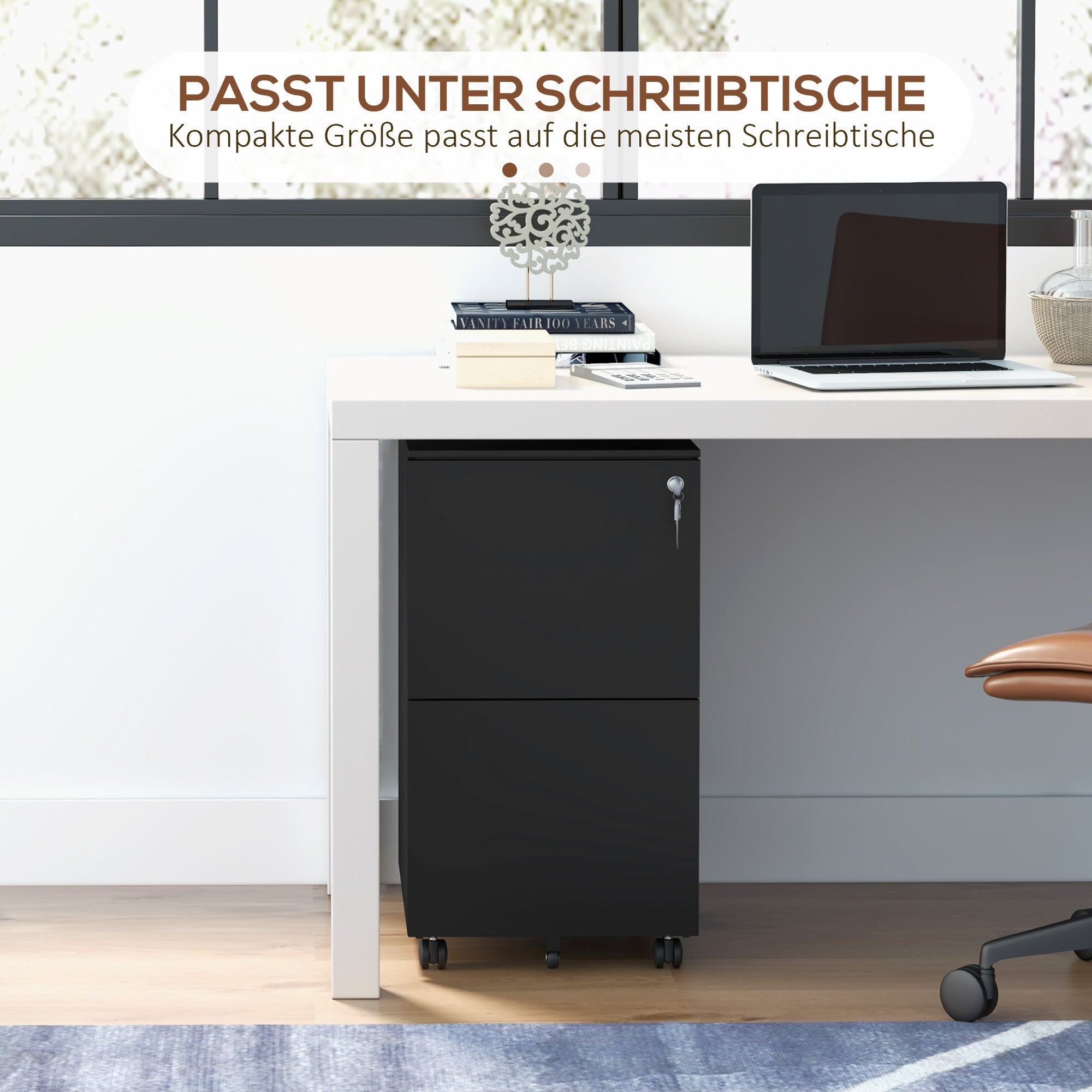 Vinsetto Filing Cabinet with 2 Lockable Drawers, Rolling, Steel, Black