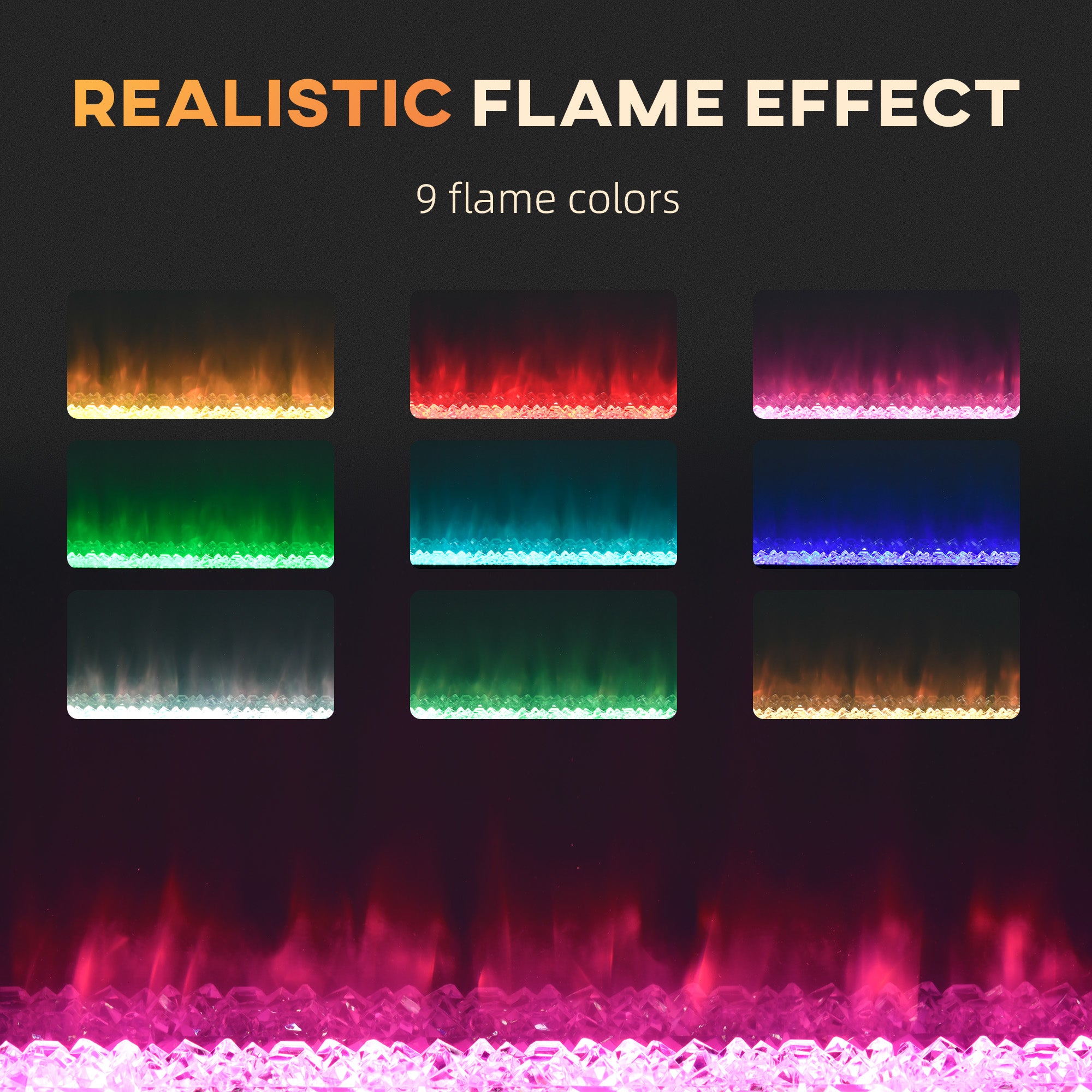 102cm Electric Fireplace 2000W Recessed Wall Mounted with Remote 9 Flame Color Crystal, Black