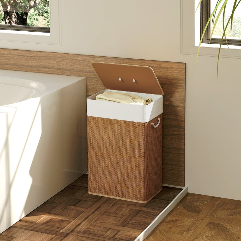 Bamboo Laundry Basket 72L with Lid, Rope Handles, Removable Laundry Bag, Brown